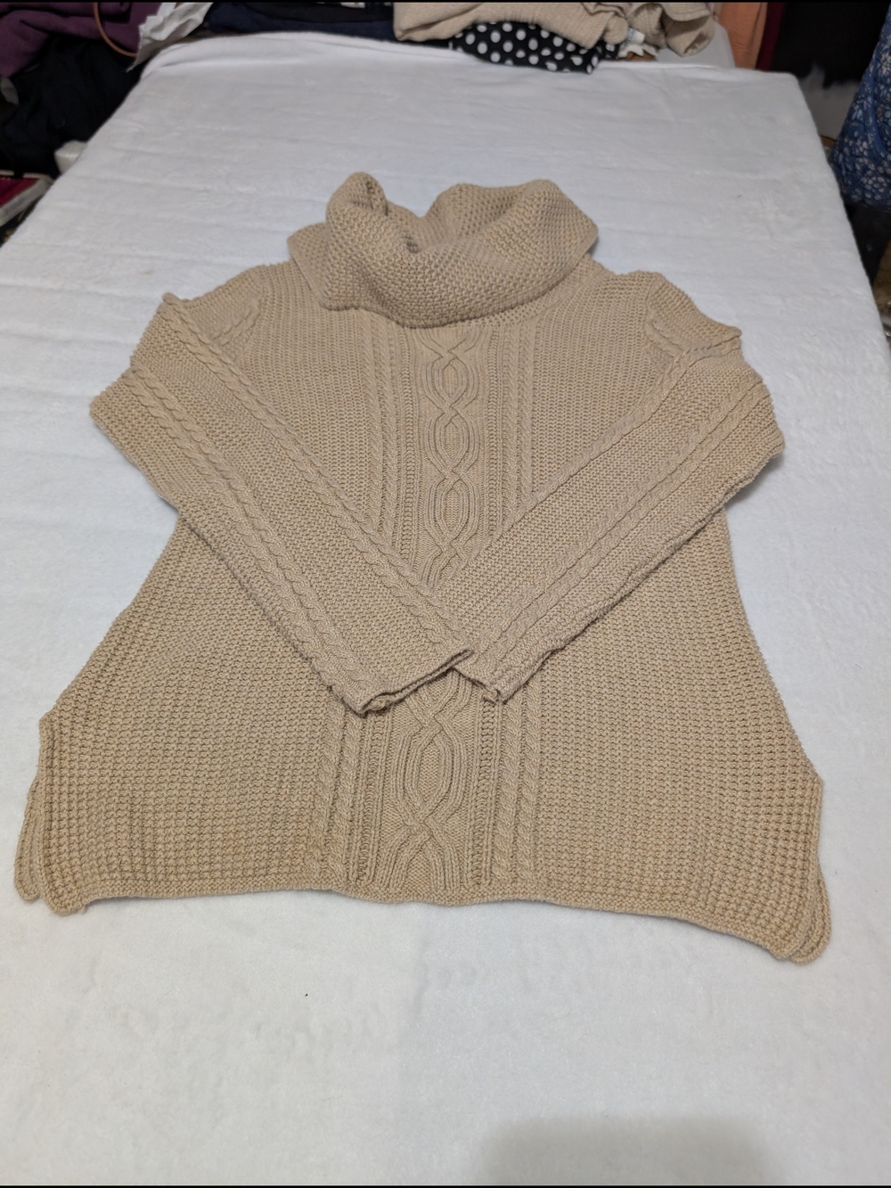 JEANNE PIERRE Beige Cable Knit Turtleneck Sweater Business Casual